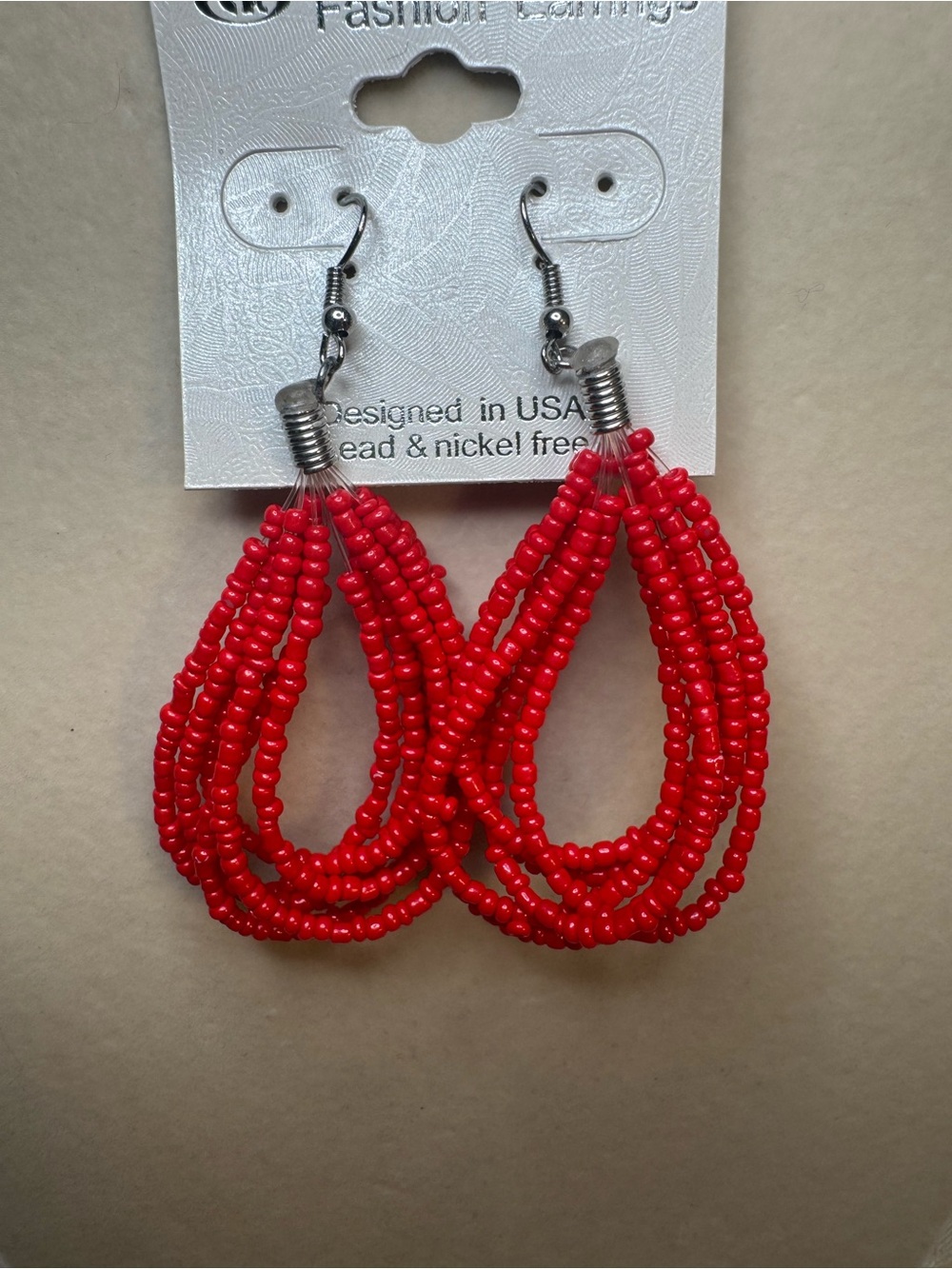 NWT Red Multi-Strand Beaded TearDrop Earrings